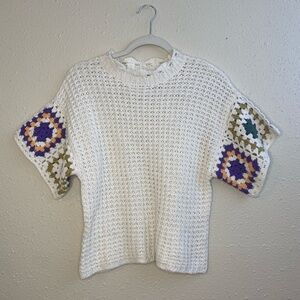 Universal thread crochet afghan granny sweater | short sleeve | size XS
